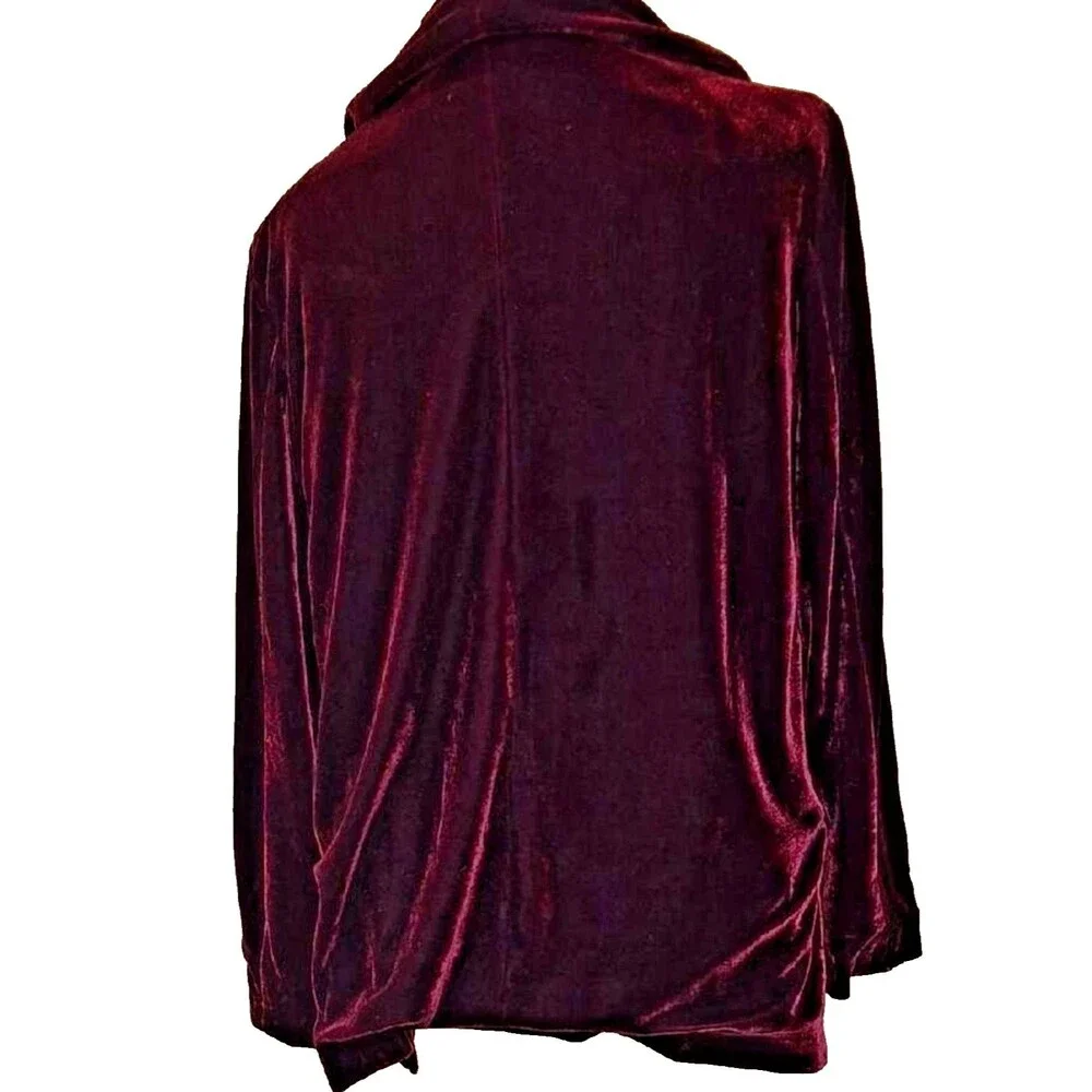 Well Worn Brand Maroon Velvet Blazer Jacket Small S Open Front Dark Burgundy